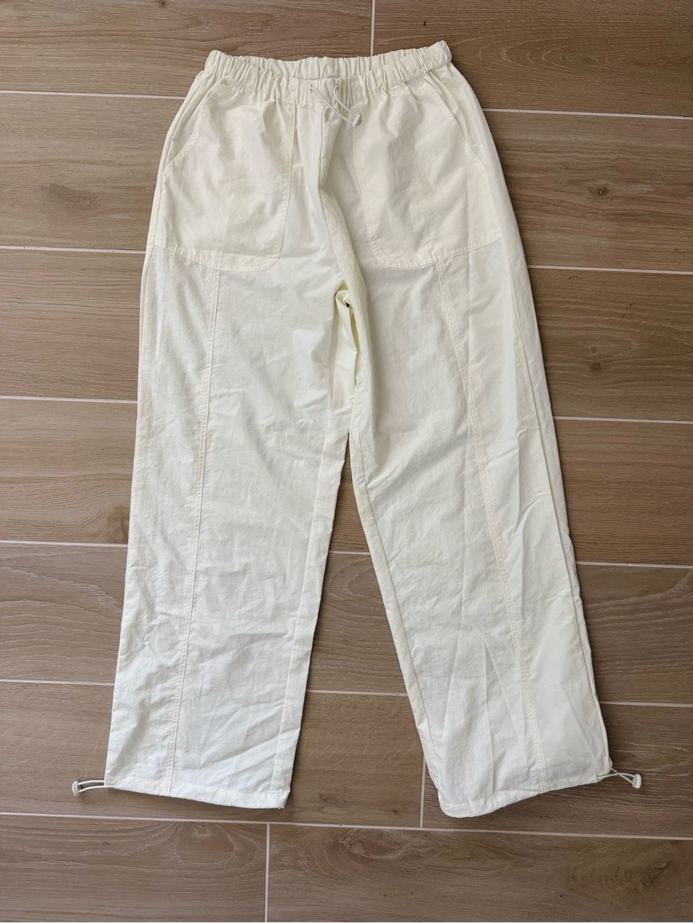Casual Drawstring Cream Pants